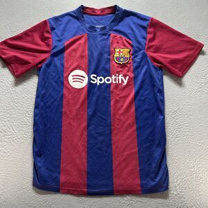 FC Barcelona Jersey Mens XL Soccer Lewandowski 9 Spotify Blue Red Home Stripped